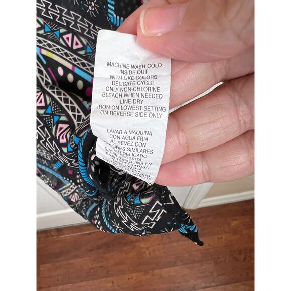 Democracy Sheer Black Blue Boho Print Chiffon Tassel Western Blouse 1X - Picture 11 of 11